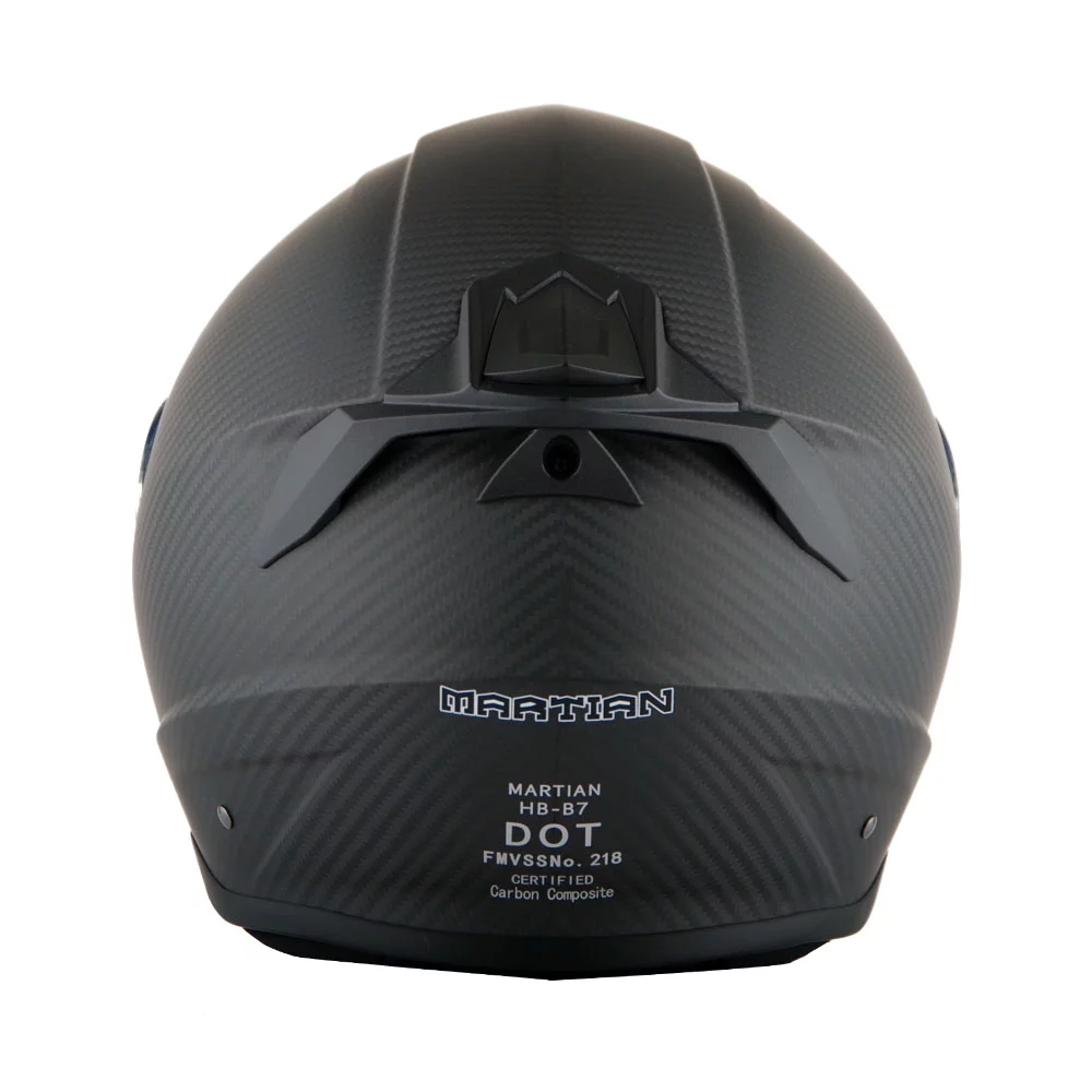 Martian Genuine Real Carbon Fiber Motorcycle Dual Visor Full Face Helmet HB-BNF-B7 Matt Carbon Black, DOT Approved