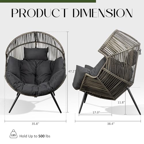 JAMFLY Egg Chair Wicker Outdoor Chairs, Oversized Patio Chair Oversized Lounger Chair with Cushion for Indoor Living Room, Bedroom