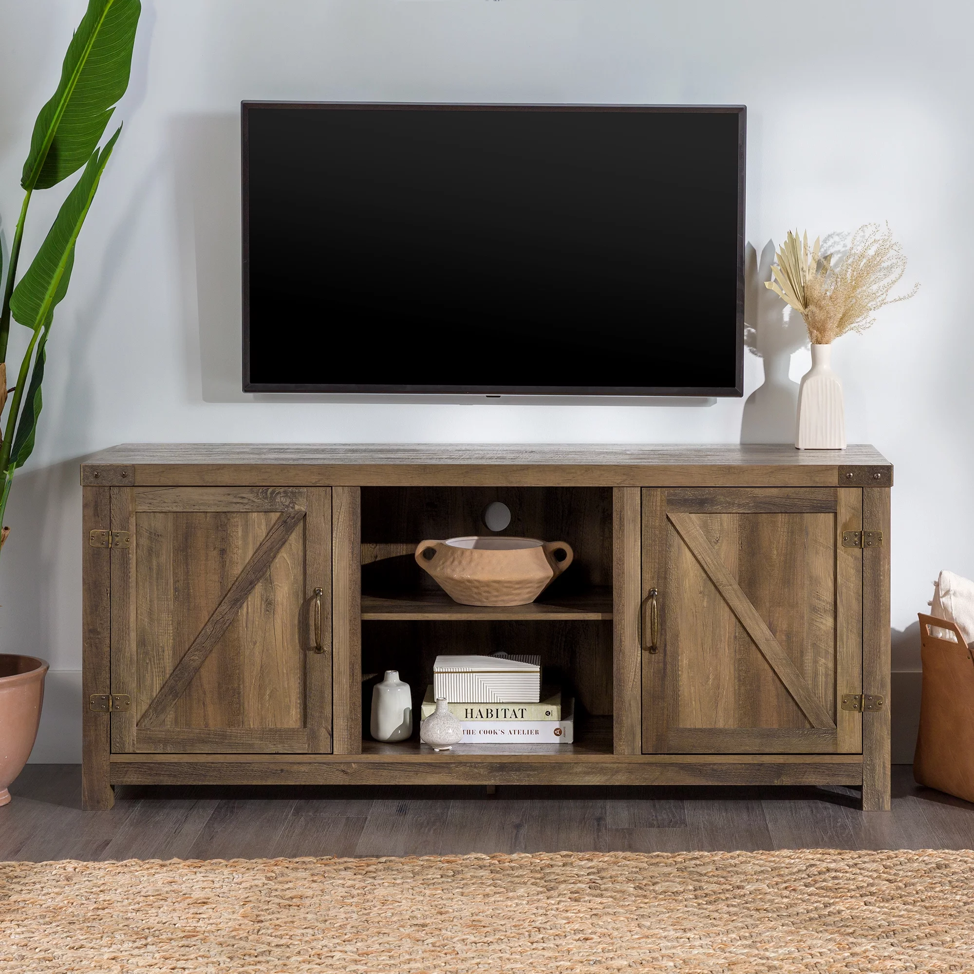 Walker Edison Modern Farmhouse Barn Door TV Stand for TVs up to 65, Grey Wash