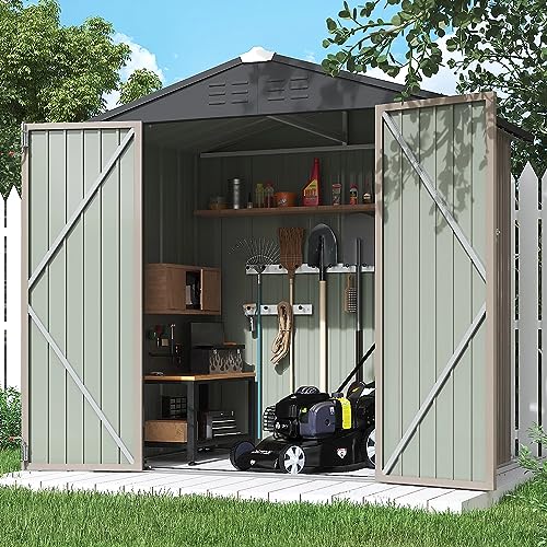 Flamaker Storage Shed Waterproof Metal Garden Shed with Lockable Door Utility Tool Shed Outdoor Storage for Backyard, Patio and Lawn (5 x 3 FT)