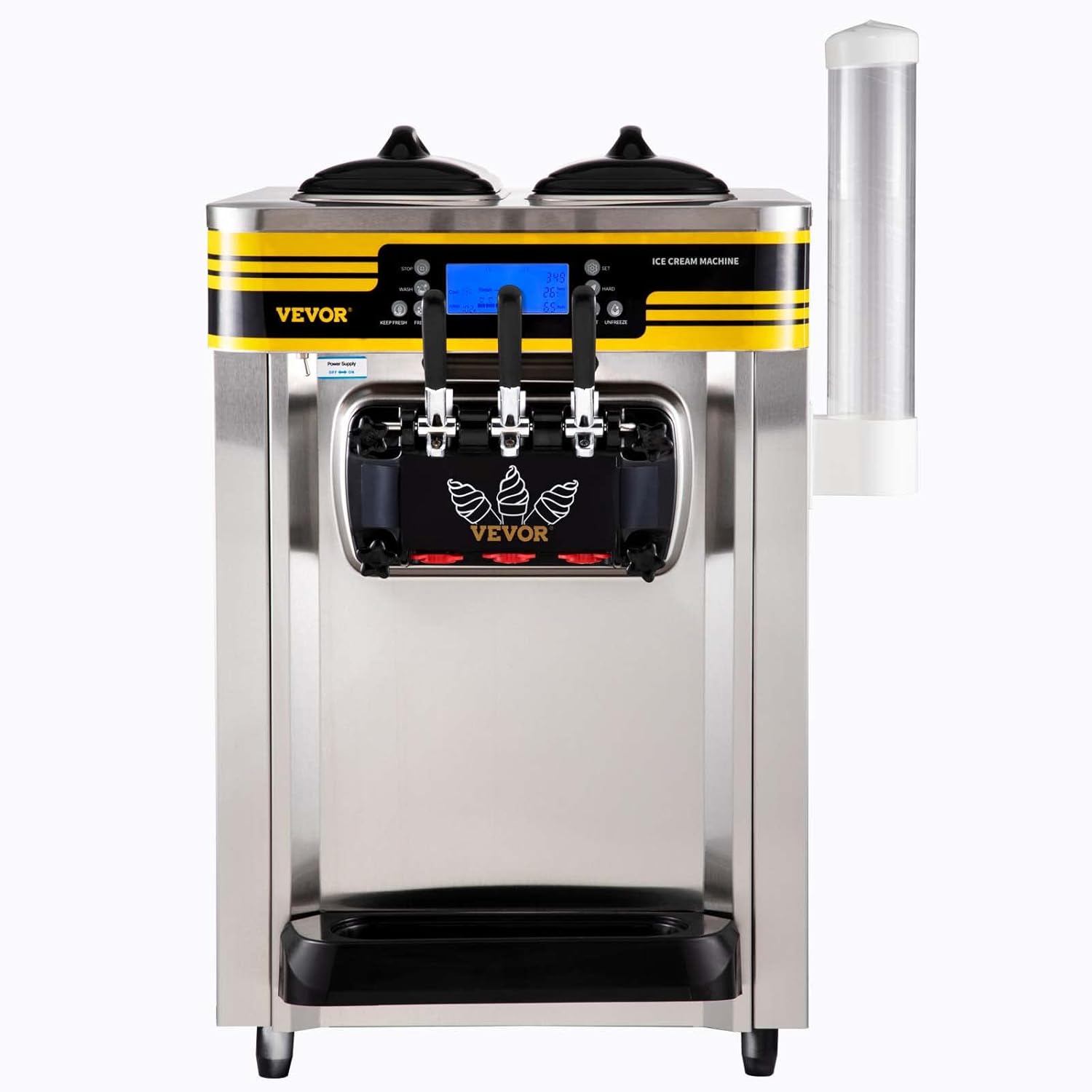VEVOR Commercial Ice Cream Maker, 22-30L/H Yield, 2350W Countertop Soft Serve Machine with 2x6L Hopper 2L Cylinder LCD Panel Puffing Shortage Alarm