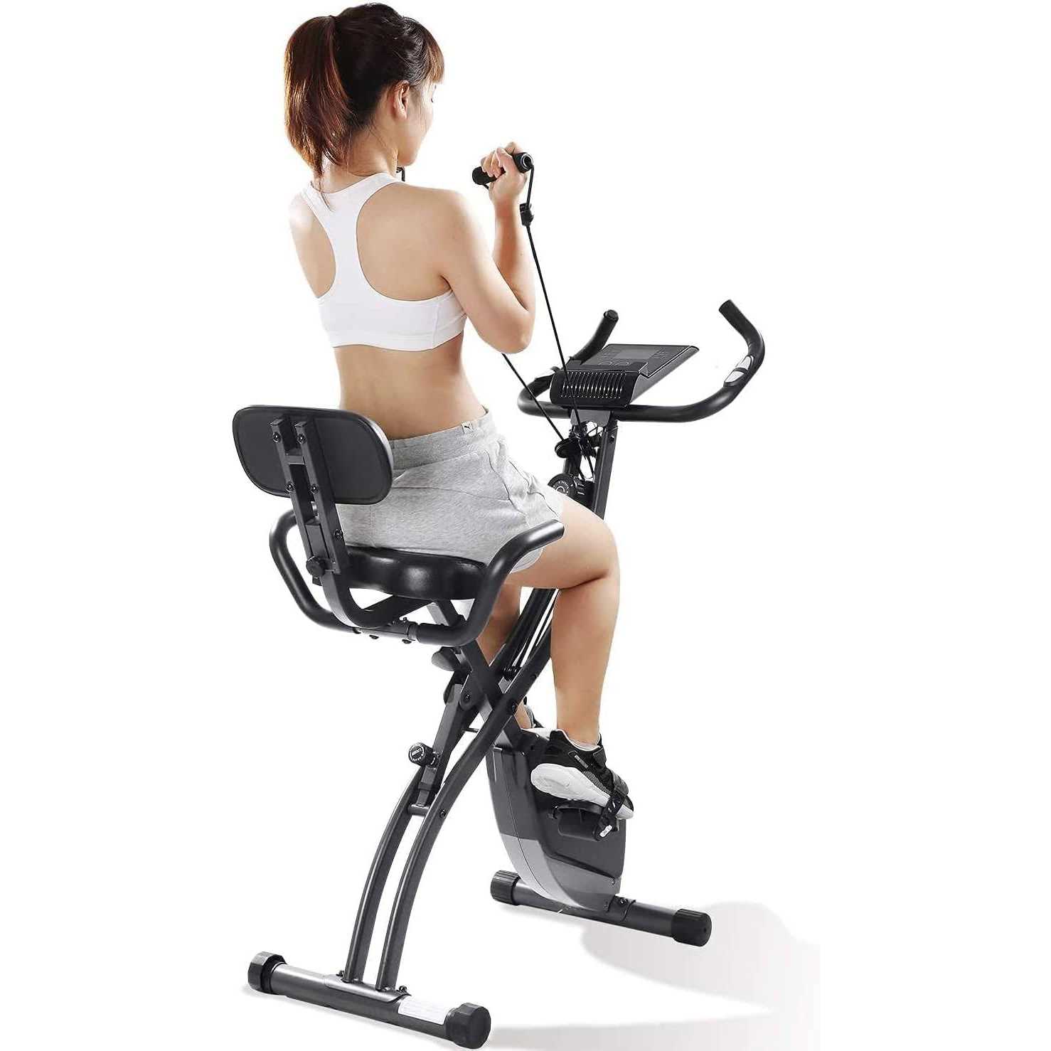 Exercise Bike Folding Magnetic Upright Stationary Bike with Pulse Sensor LCD Monitor Indoor Cycling Bike Stationary Bike Recumbent Exercise Bike