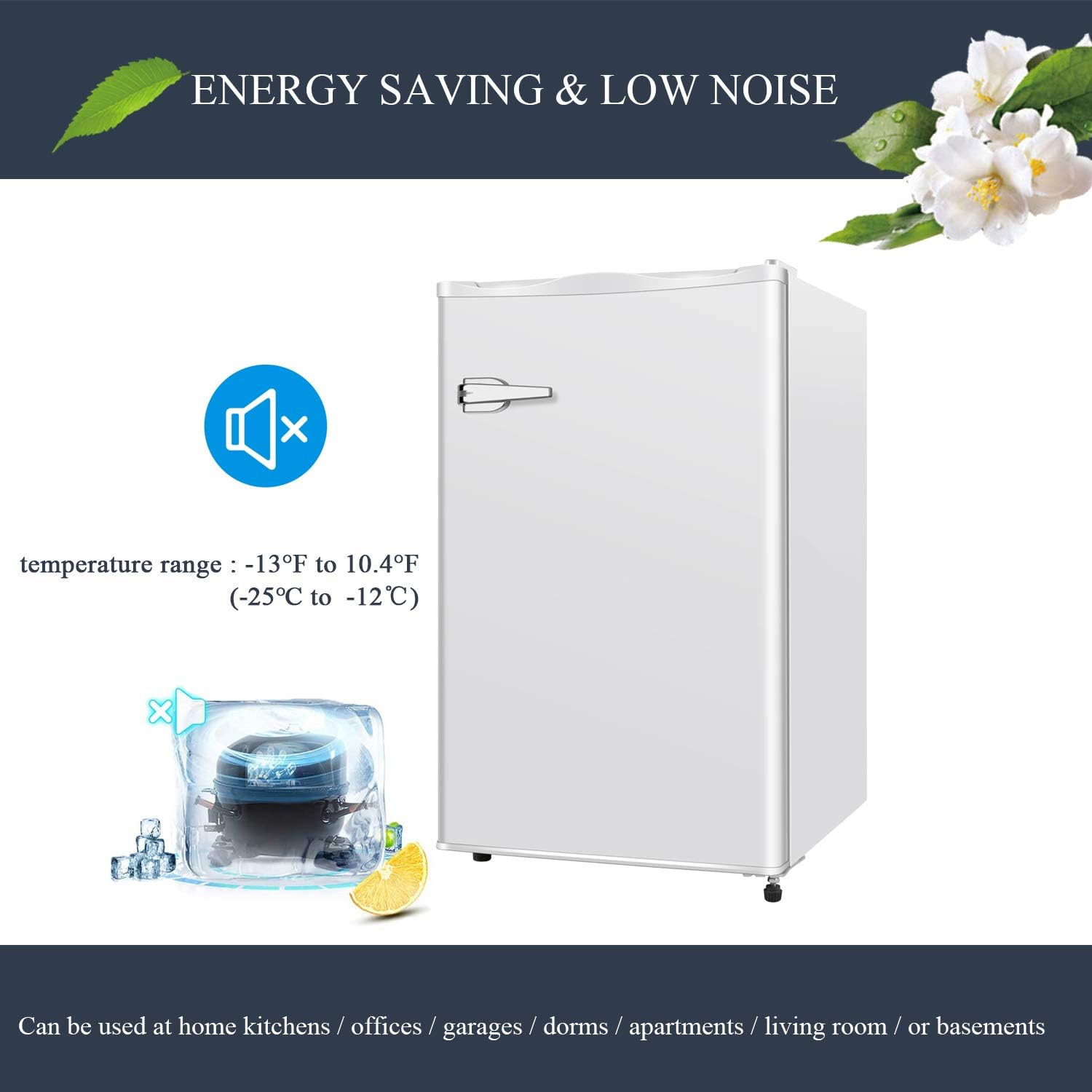 R.W.FLAME 2.3 Cu.ft Mini Upright Freezer Compact Freezer - Small Freezer Single Door, Small Freezer for Bedroom/Dorm/Home/Office, White