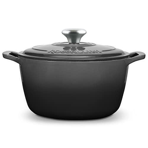 Signature Enameled Cast Iron Dutch Oven, Non-Stick Serving Pot with Tight Fitting Lid for Perfect Roasting, Baking, Sauteing