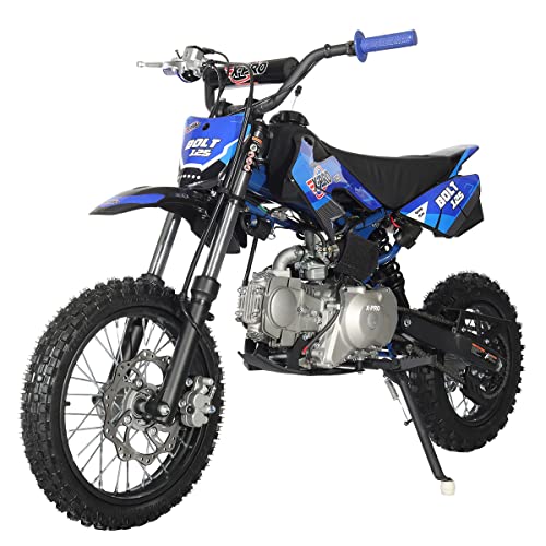 X-PRO Bolt 125 Dirt Bike with Automatic Transmission, Electric Start, Big 14"/12" Tires! (Blue)