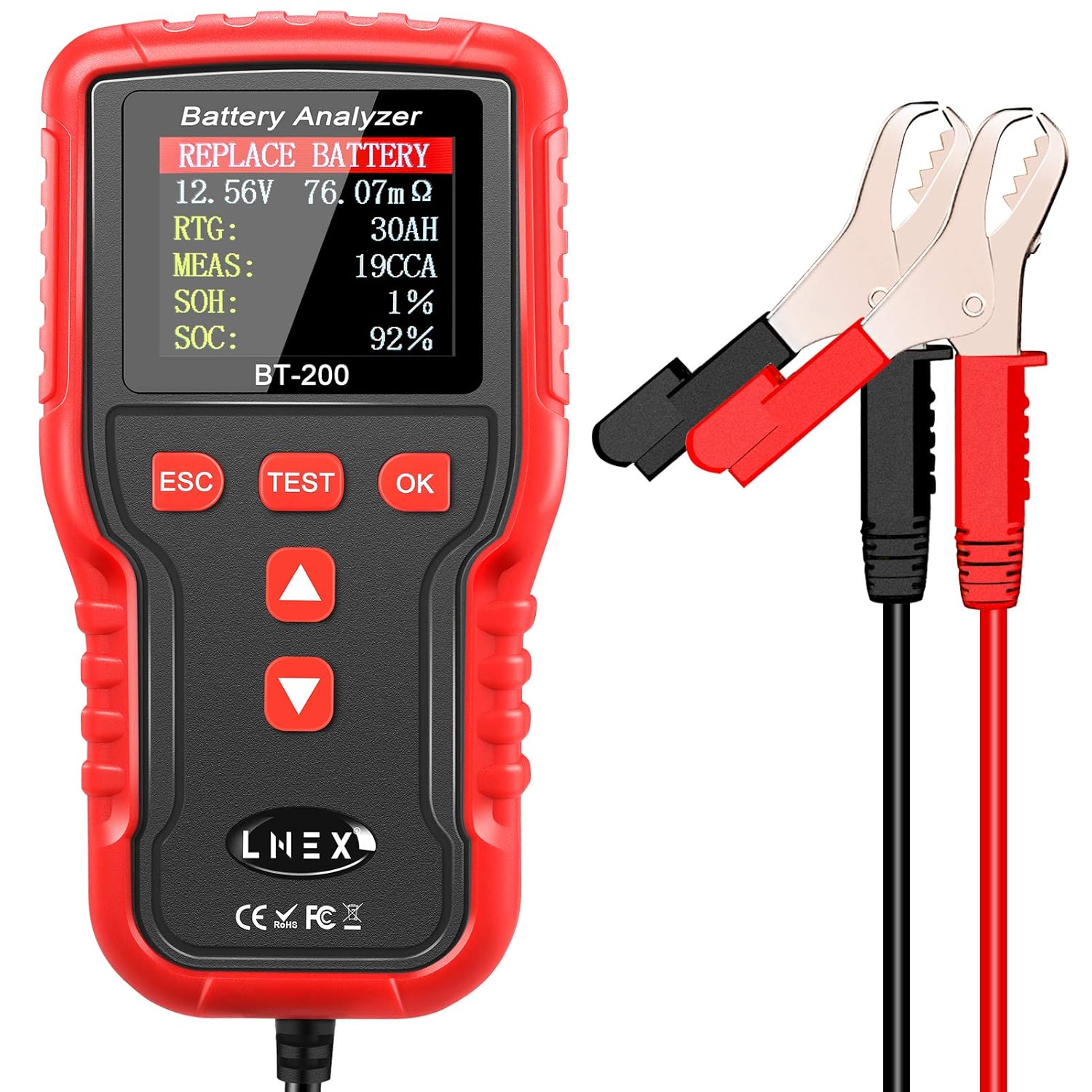 Car Battery Tester, LNEX 12V 24Volt Automotive Battery Tester, 2.4 Color Screen, 100-2000CCA Fast Accurate Battery Load Tester With TPU Case