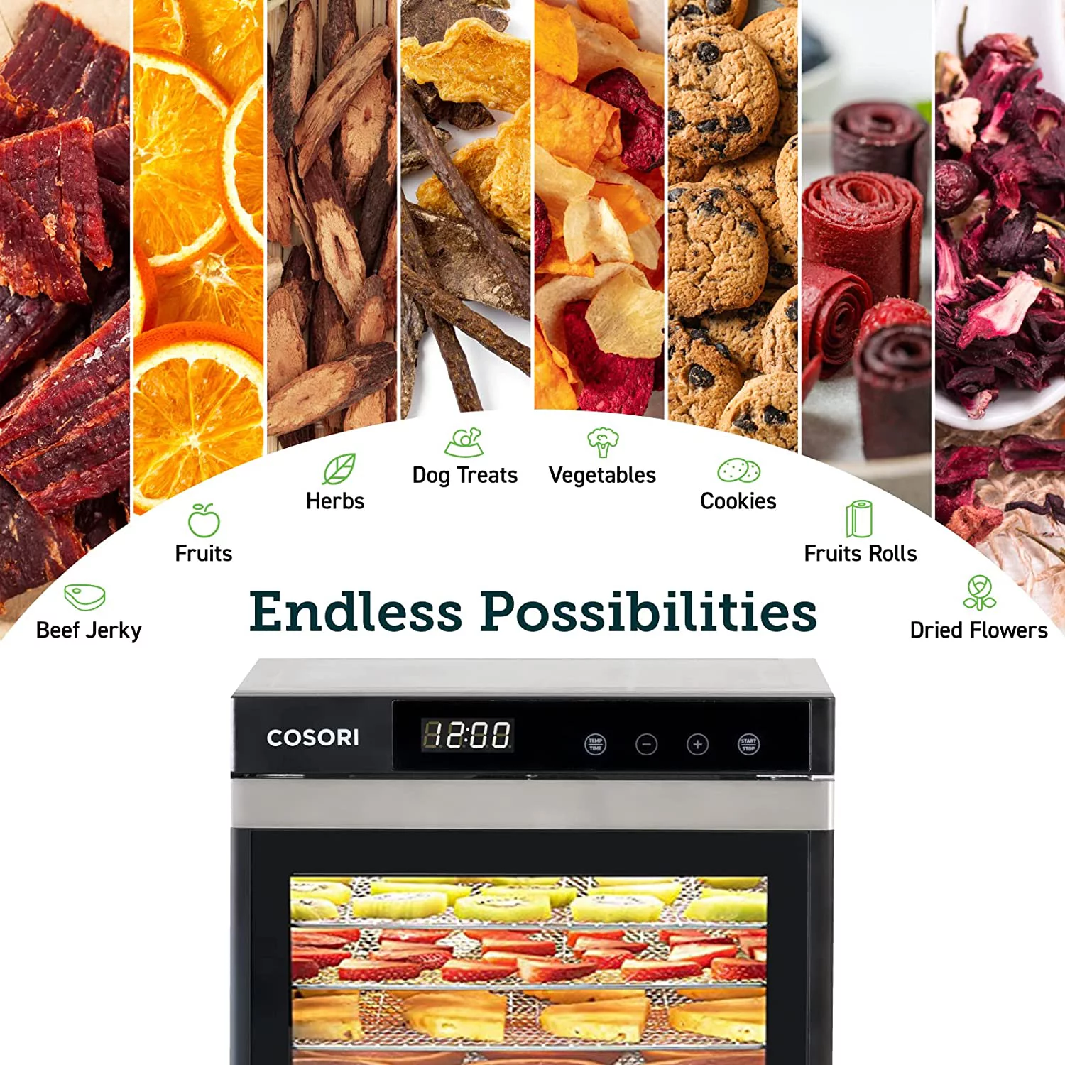 QCAI Food Dehydrator Machine(50 Recipes), 6 Stainless Steel Trays with Digital Timer and Temperature Control& Food Dehydrator Mesh Screen for Jerky