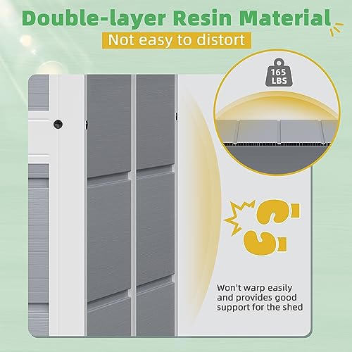 Greesum 5' x 4' Resin Weather Resistant Outdoor Storage Shed with Floor for Garden,Backyard,Pool Tool, Light Grey