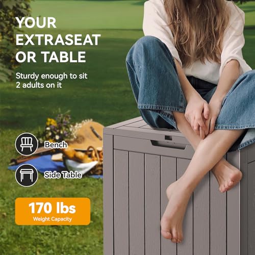 KAMABOKO Outdoor Storage Box, 150 Gallon Large Outdoor Resin Deck Box, Storage Waterproof Boxes Lockable Lid for Garden Tools, Pool Supplies