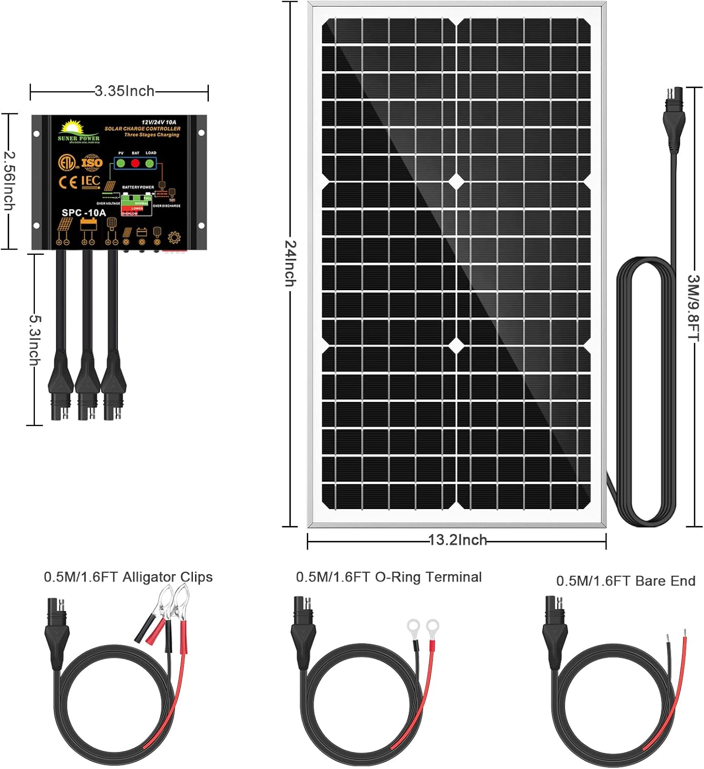 SUNER POWER 50 Watts Mono Crystalline 12V Solar Panel Kits
