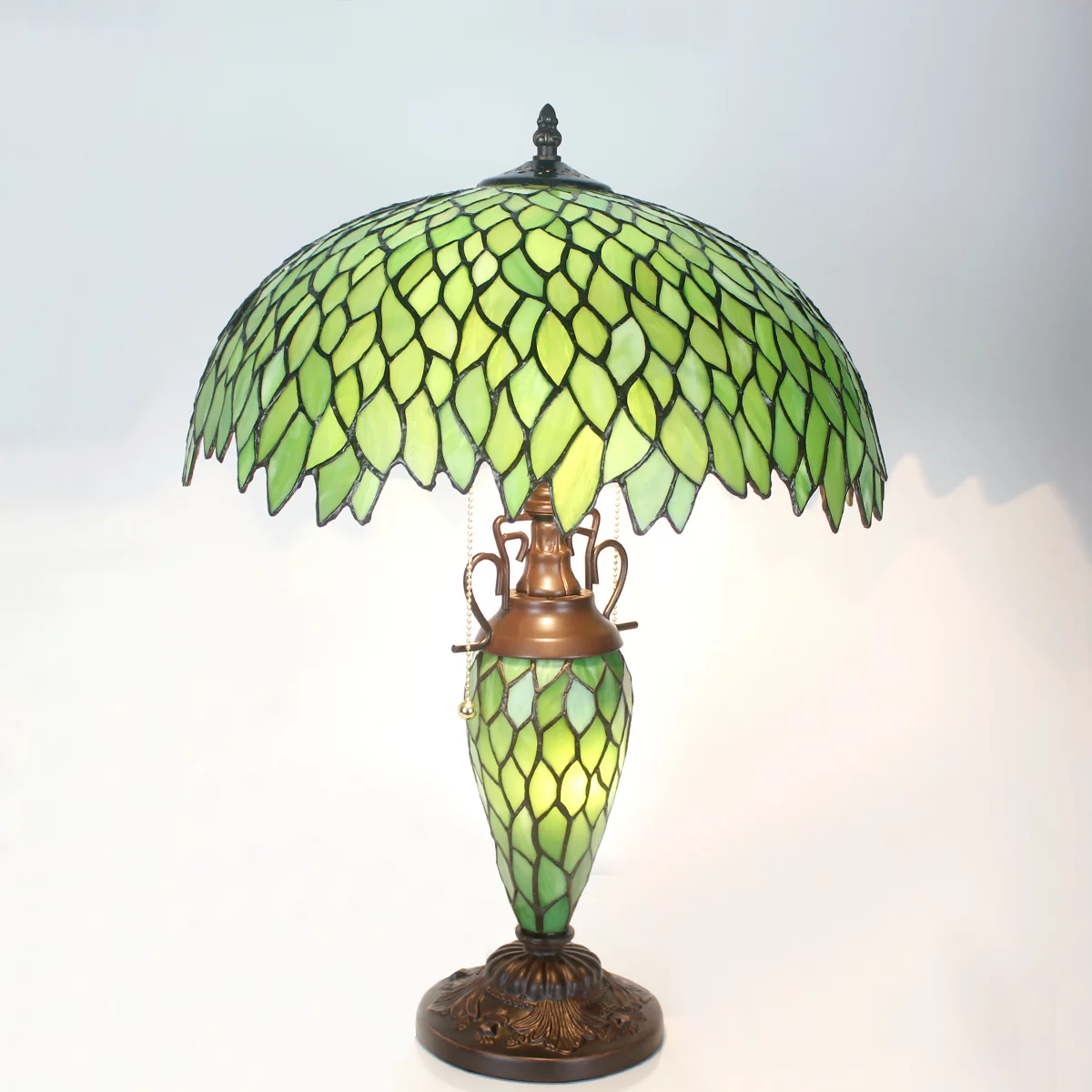 Tiffany Style Table Lamp W16H24 Inch Tall Green Stained Glass Wisteria Lampshade Antique Night Light Base S523  LAMPS Lover Living Room Bedroom