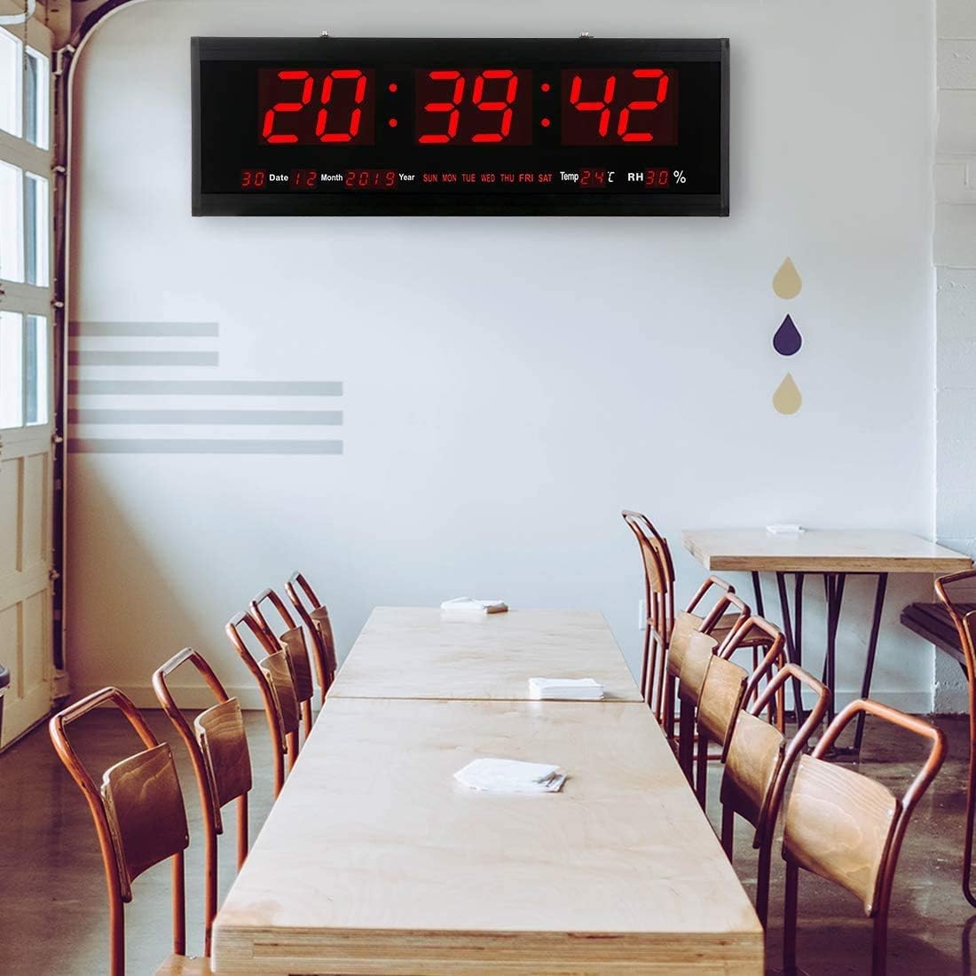 18.9 Inch Oversized LED Digital Wall Clock Large Display with Indoor Temperature Date and Day of Week