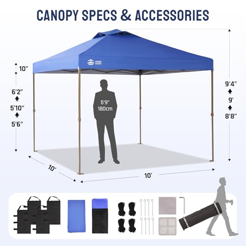 CROWN SHADES Gazebo 10x10 Pop Up Canopy with Mosquito Netting, Screen Tent with 4 Ropes, 8 Stakes, 4 Sandbags and Wheeled Storage Bag