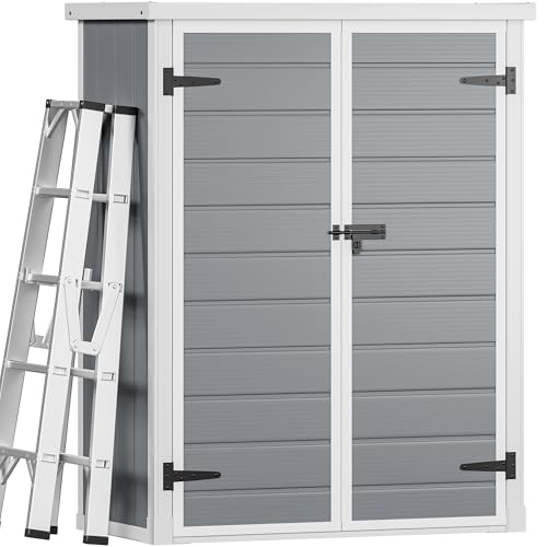 DWVO 5x3ft Resin Outdoor Storage Shed with Floor, Waterproof Lockable Storage Shed with Window, Plastic Outside Tool Storage for Garden, Backyard
