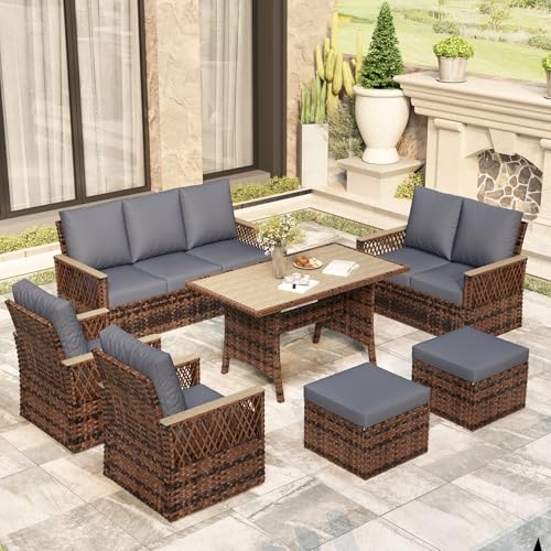 MELLCOM 4 Pieces Patio Furniture Set, Outdoor Wicker Chairs with Ottomans