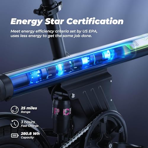 isinwheel U1 Electric Bike, 500W Motor, 20 mph, Folding Ebike, 14"/16"/20" Adults Electric Bicycles, 280.8Wh Battery, 25 Miles PAS Range, Black