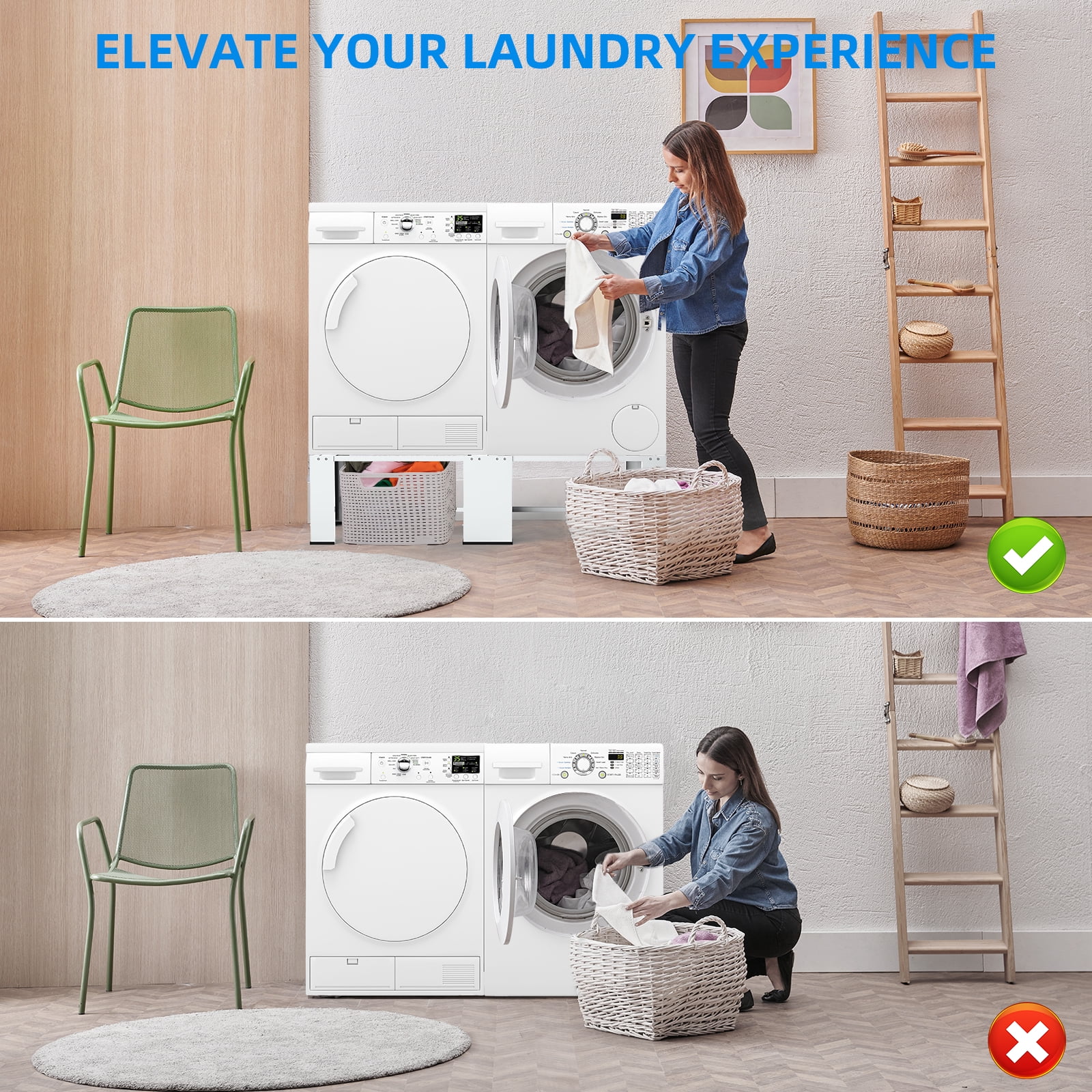 Wash Dryer Pedestals 29" 2-in-1 Upgraded Design Matalde Laundry Pedestal Heavy Duty, Washer and Dryer Stand, White