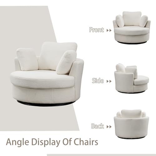 Chifee & Vingol 42.2" Oversized Swivel Accent Chair Round Barrel Chair,Chenille,Beige