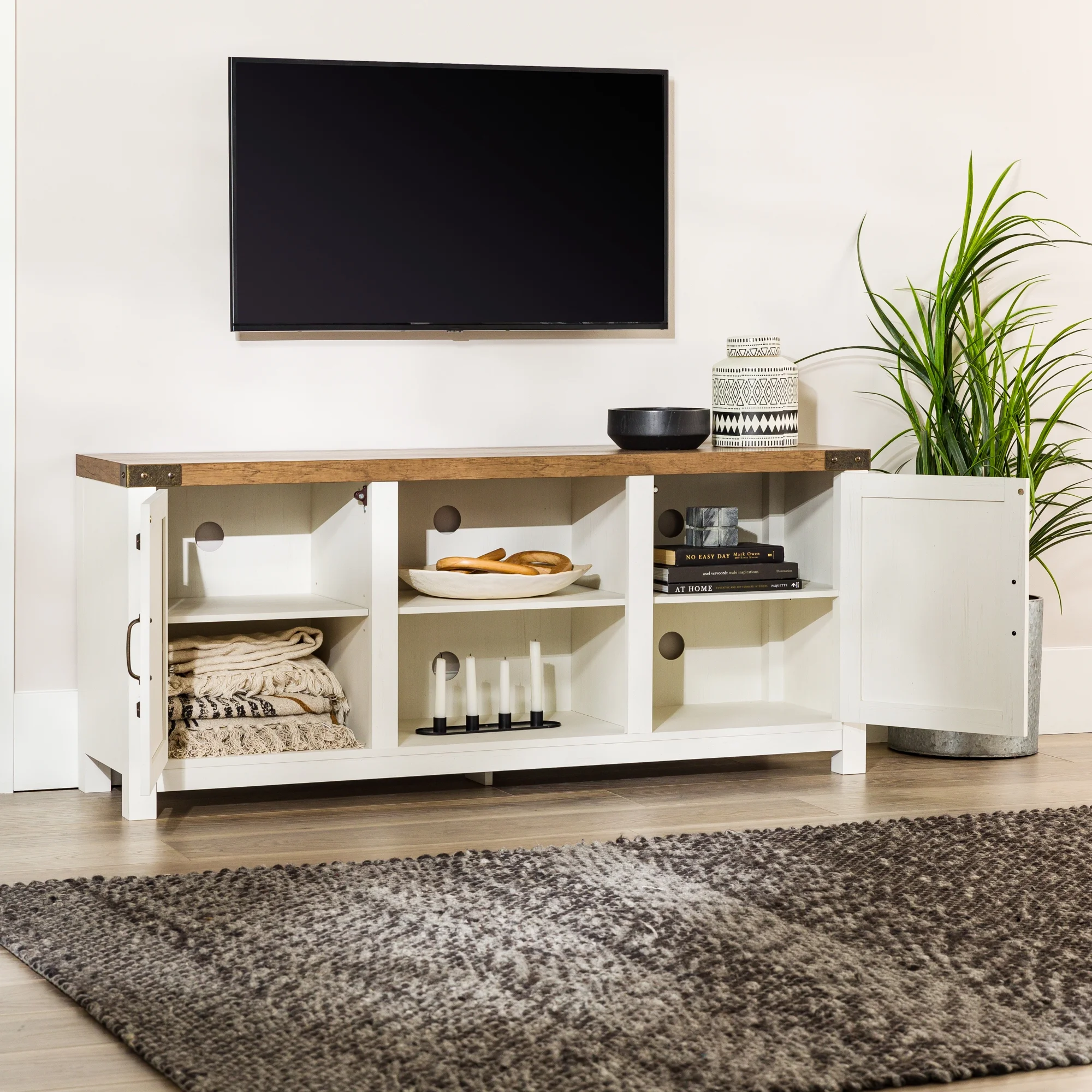 Walker Edison Modern Farmhouse Barn Door TV Stand for TVs up to 65, Grey Wash