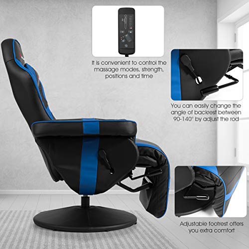 Goplus Massage Gaming Chair, Racing Style Gaming Recliner w/Adjustable Backrest and Footrest