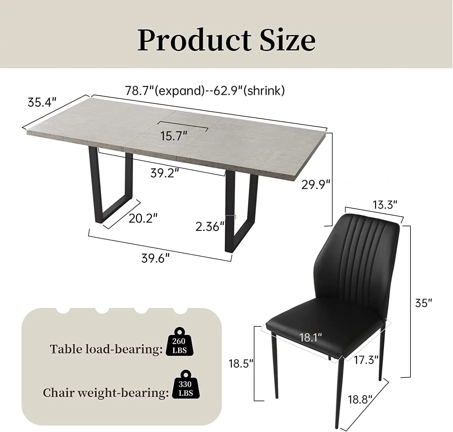 Perfect Modern Mid-Century Dining Table Set for 6-8 People Kitchen Dining Room Table Set Extendable Solid Wood Dining Table and 6 Upholstered Chairs