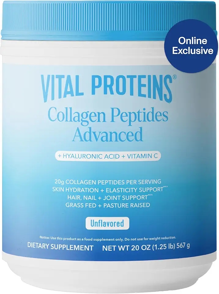 Vital Proteins Collagen Peptides Powder Advanced with Hyaluronic Acid & Vitamin C - 20 oz Collagen, Unflavored, 28 Servings - Kansas Nuitrition