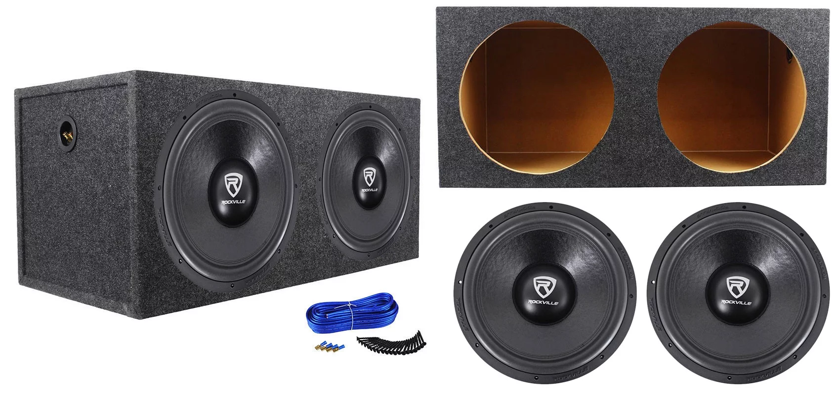 (2) Rockville W15K6D2 V2 15" 8000w Car Audio Subwoofers+Sealed Sub Box Enclosure
