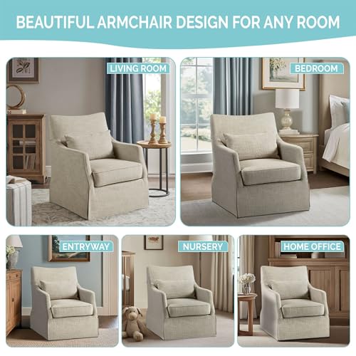 Martha Stewart London Swivel Chair - Solid Wood & Plywood, Skirted Metal Base Accent Armchair