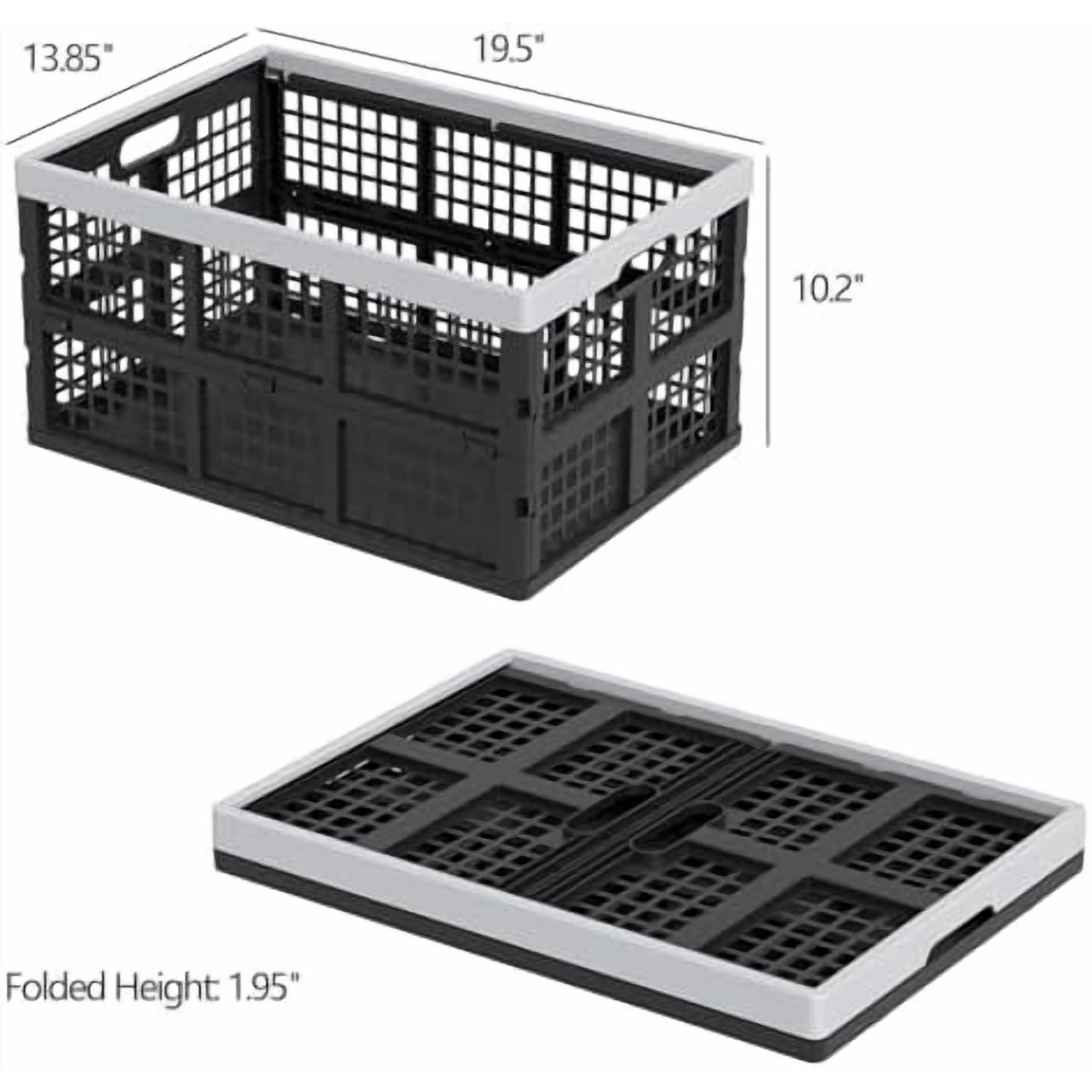Plastic Collapsible Milk Crates, Collapsible Storage Bins, Foldable Baskets, 42 Liters, Pack of 4 in Black$$Office