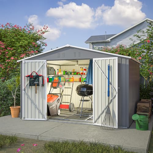 4×8 FT Outdoor Metal Storage Shed,Heavy-Duty Lean to Storage Shed with Floor Base,Garden Tool Metal Storage House W/Lockable Door and 2 Air Vents