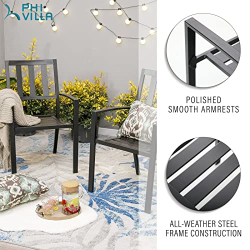 PHI VILLA Stackable Wrought Iron Patio Dining Chairs - Set of 2 Black Outdoor Chair Bistro Metal Chairs, Support 300 LBS