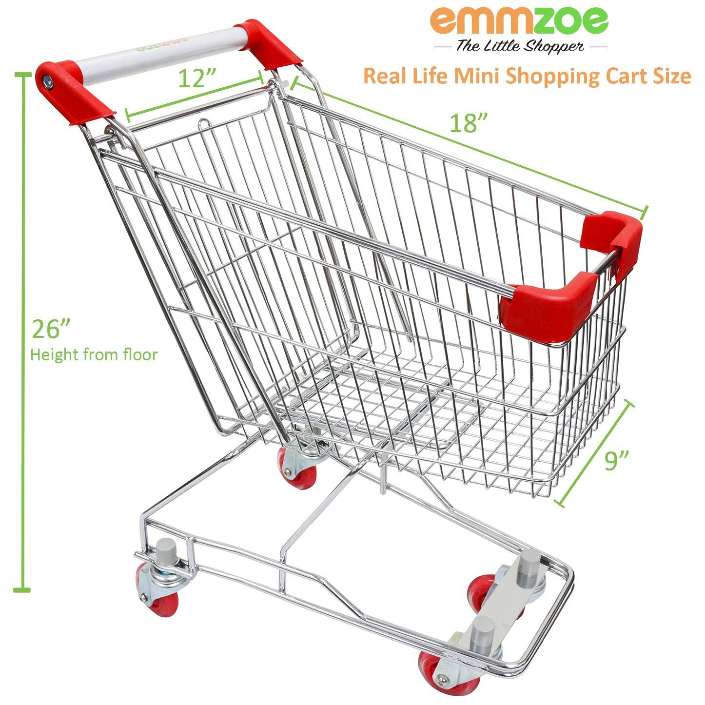 Emmzoe The Little Shopper Real Life Kids Mini Retail Grocery Shopping Cart Toy (Chrome frame)