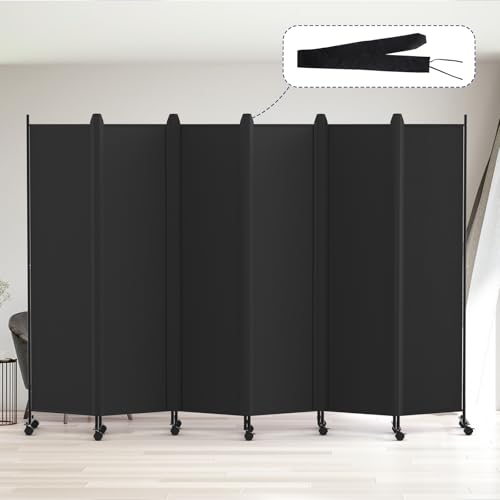 Kokorona 6 Panel Room Divider, 6FT Tall Rolling Privacy Screen with Lockable Wheels, Folding Wall Dividers Portable Room Divider for Room Separation