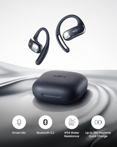 SHOKZ OpenFit Air - Open-Ear Headphones, True Wireless Earbuds, Water Resistant, Secure Earhooks for Daily Use, Black
