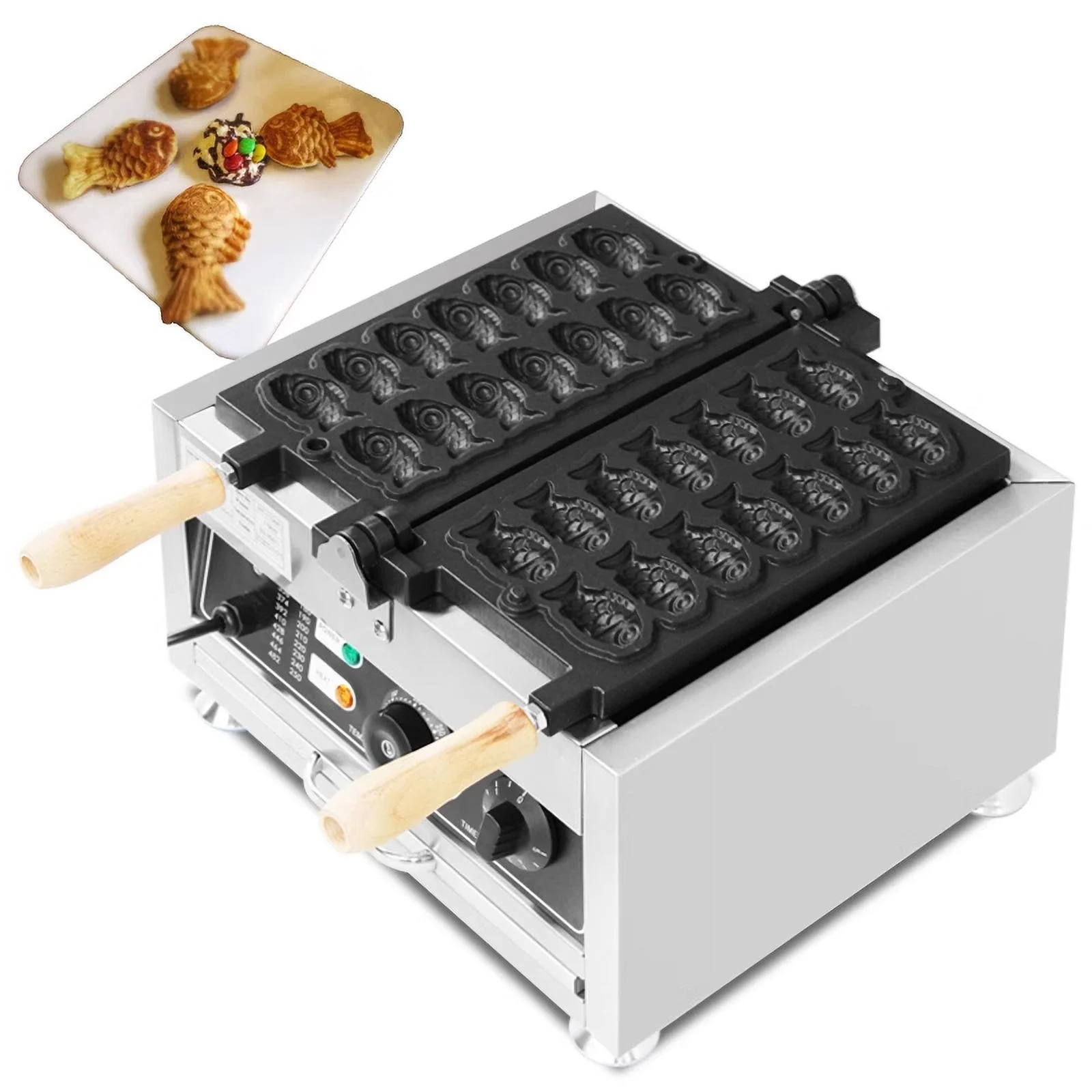 Commercial Waffle Maker Fish Shape Waffle Machine  with 14pcs Mini Fish Electric Taiyaki pancake  Machine Closed Mouth Fish Waffle Maker