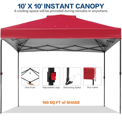 10'x10' Pop Up Canopy Tent with 1 Sidewall and 6 Pockets, One Push Setup, Instant Shade Tent with Vented Roof for Beach Patio Outdoor, Case, 8 Stakes