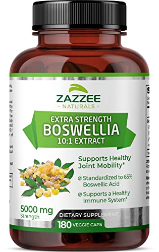 Zazzee Extra Strength Boswellia 10:1 Extract, 5000 mg Strength, 65% Boswellic Acid, 180 Vegan Capsules, 6 Month Supply