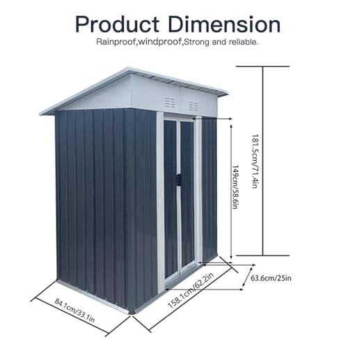 Aidek Outdoor Storage Shed, 5x3 FT Metal Garden Shed with Lockable Sliding Door & Vents