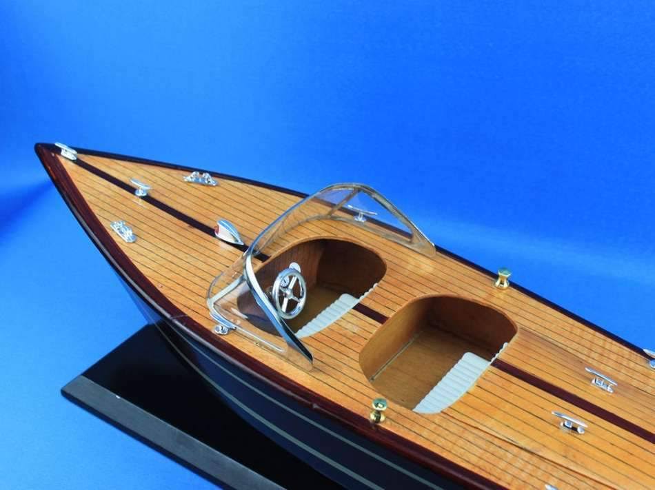 Hampton Nautical Wooden Chris Craft Triple Cockpit Model Speedboat 20x22