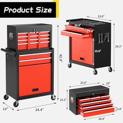 On Shine 8 Drawer Rolling Tool Chest, Large Capacity Rolling Tool Box with Wheels, Locking Mechanical Tool Chest