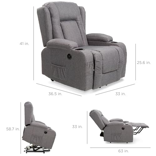 Best Choice Products Modern Linen Electric Power Lift Chair, Recliner Massage Chair, Adjustable Furniture for Back, Legs w/ 3 Positions, USB Port