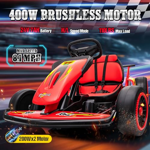 24V Electric Go Kart for Kids, Crazy Drift Cart with 400W Motors, EVA Tires, Max Speed 8.1 MPH, Music, Wireless