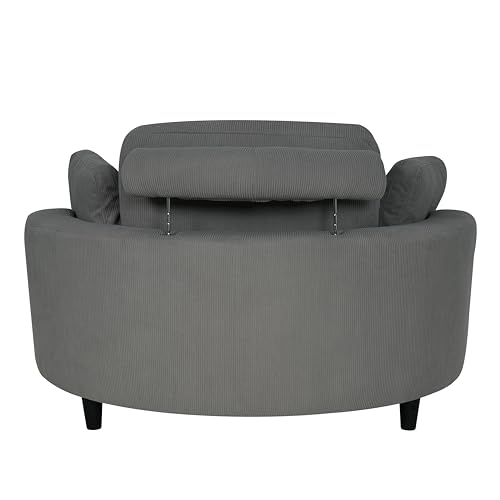 51.2" W Oversized Accent Barrel Chair Comfy Corduroy Upholstery Round Leisure Armchair w/Adjustable Headrest,4 Pillows