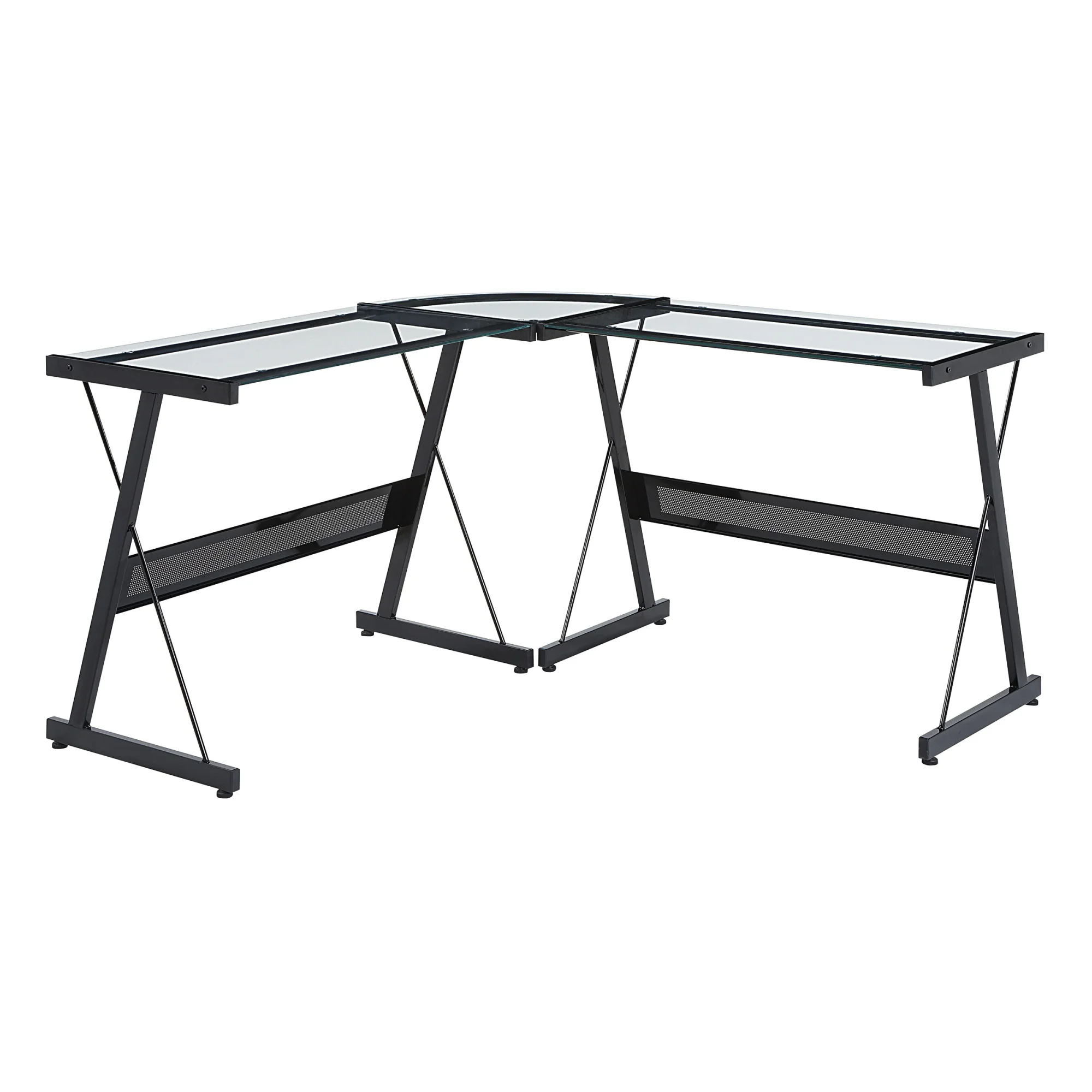 OSP Home Furnishings Prime Glass & Metal L-Shape Desk