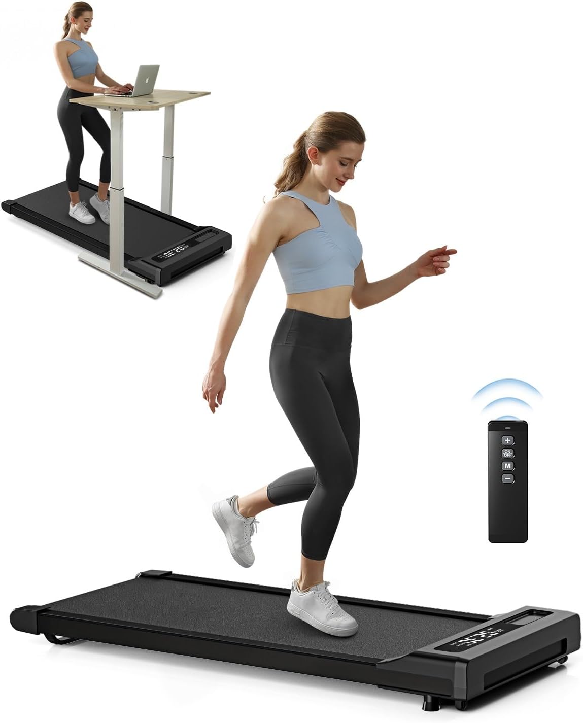 Walking Pad Under Desk Treadmill for Home Office with Remote Control, 2 in 1 for Walking and Jogging, Portable Walking Pad Treadmill Under Desk