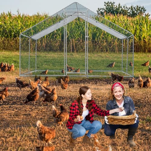 Outvita Chicken Coop, 13×10 FT Large Metal Chicken House, Poultry Habitat Cage with Waterproof Cover