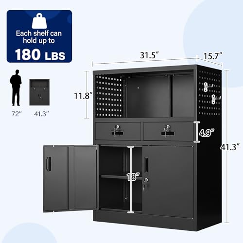 Yizosh Locking Cabinet with 2 Drawers, Metal Storage Cabinet with Locking Doors and Shelves - 41.3" Steel Lockable Storage Cabinet