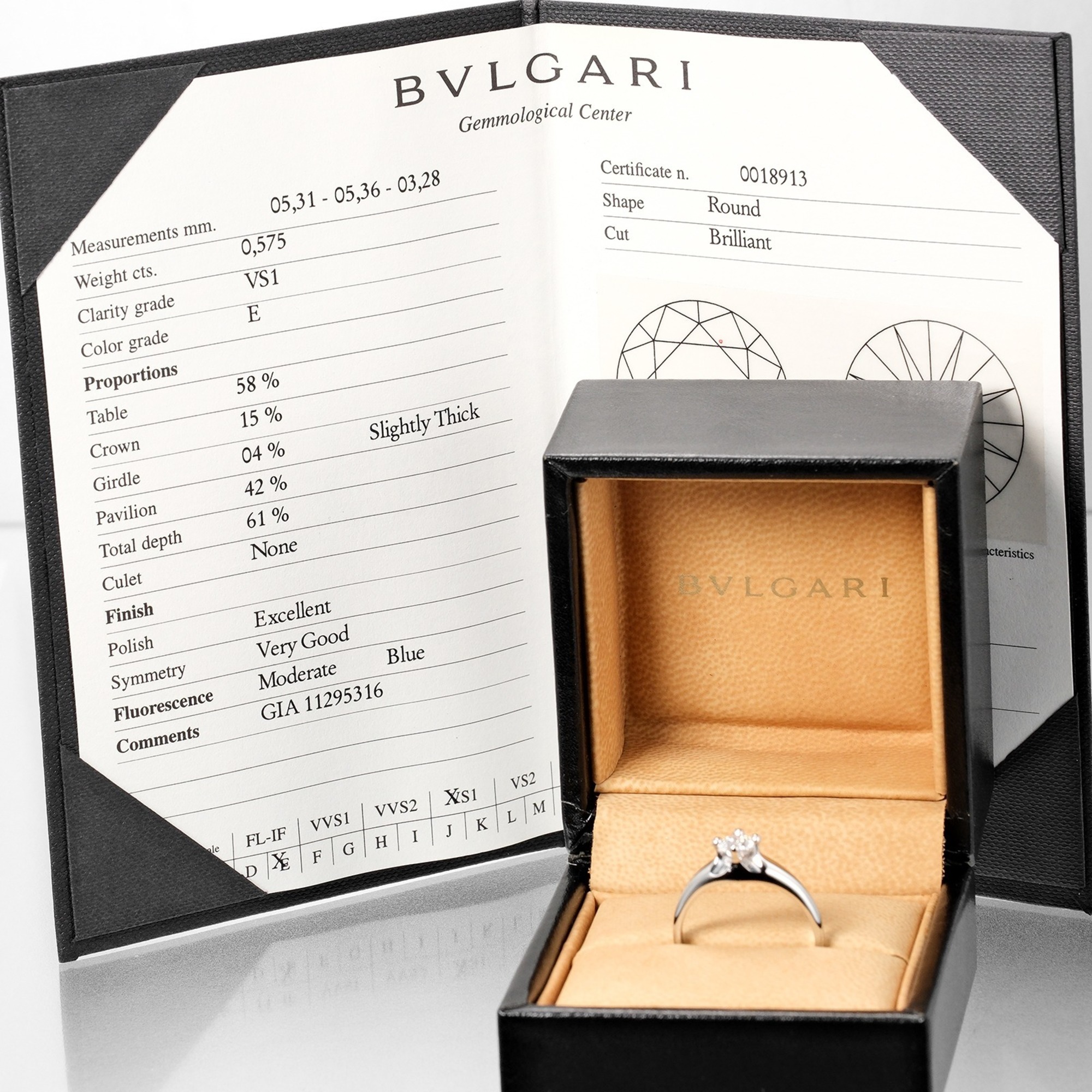 Pre-Owned Bvlgari Corona Solitaire Ring No. 19 0.575ct/VS1/E/1EX Pt950 Platinum Diamond BVLGARI (Like New)
