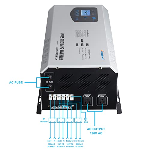 5000W Peak 15000watts Pure Sine Wave Power Inverter 24V DC to 120/240V AC Split Phase with Battery AC Charger