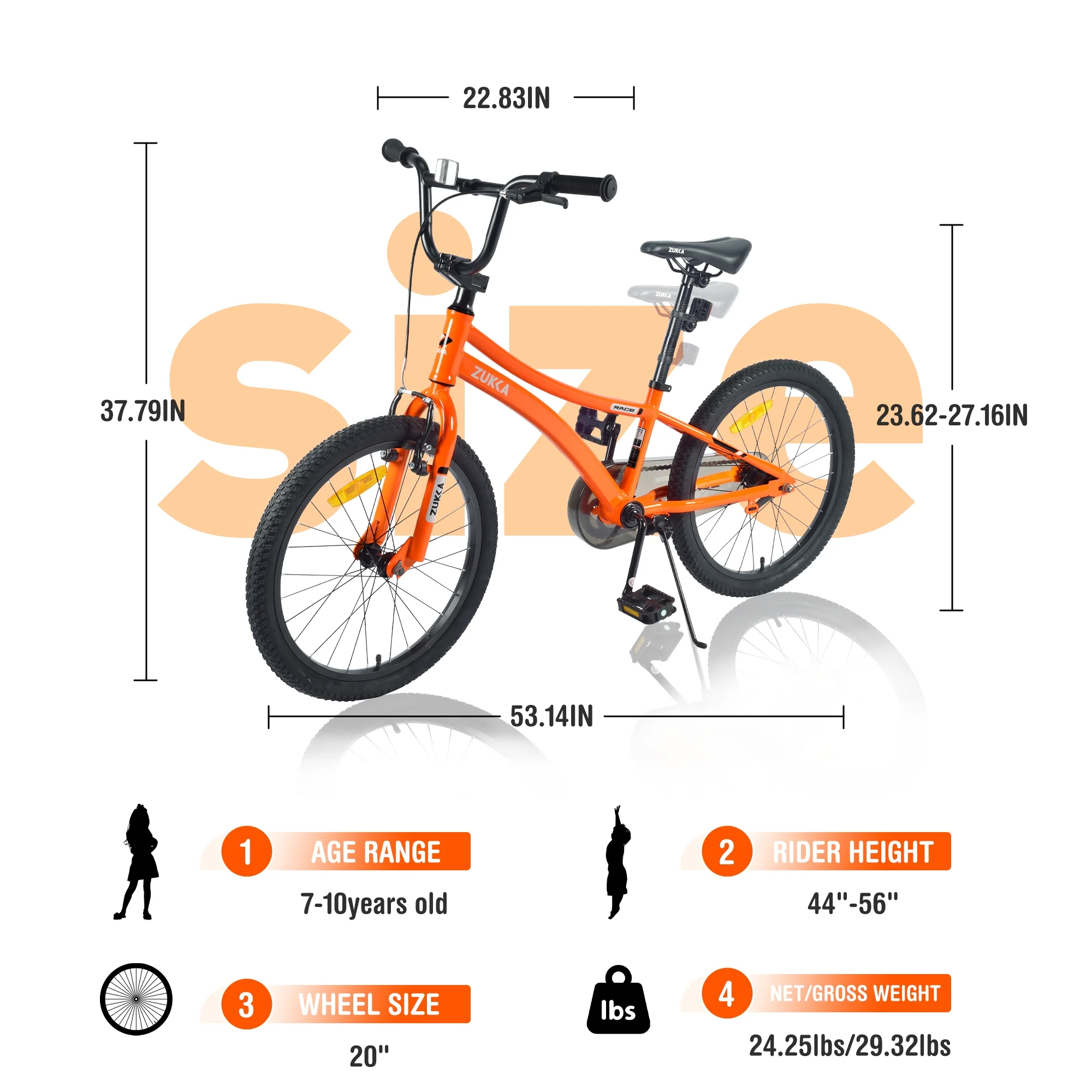 20 Inch Boys Bike, Kids' Bicycles for Kids Ages 7 - 10, Single Speed Boys Bikes with Steel Frame, Adjustable Seat Height, Orange